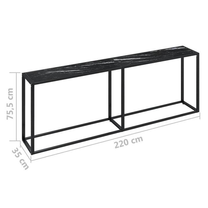 konsolbord 220x35x75,5 cm hærdet glas sort marmor