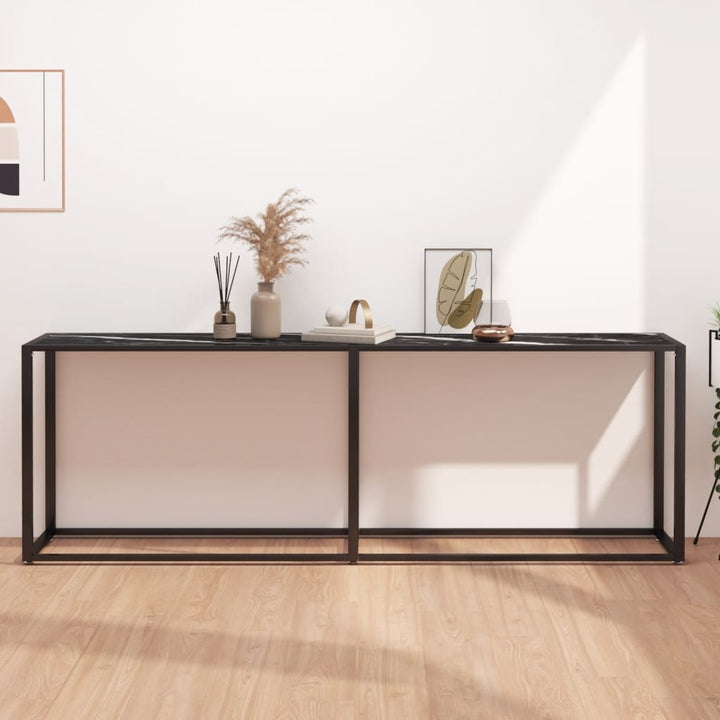 konsolbord 220x35x75,5 cm hærdet glas sort marmor