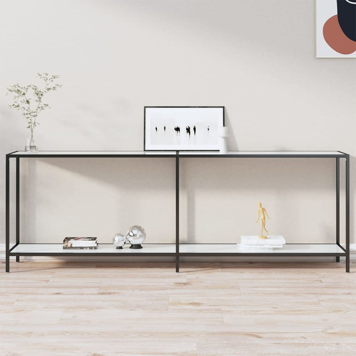konsolbord 220x35x75,5 cm hærdet glas hvid