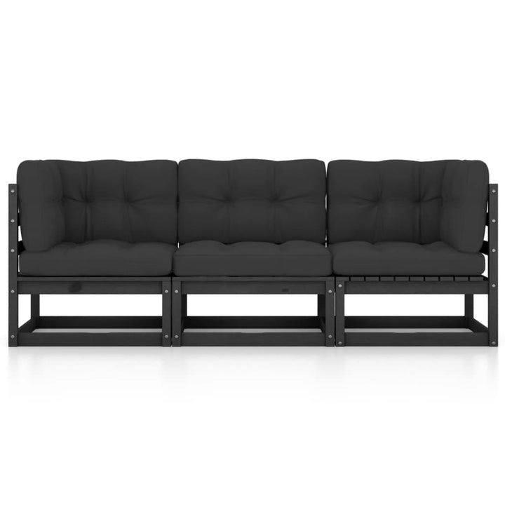 3-personers havesofa med hynder massivt fyrretræ
