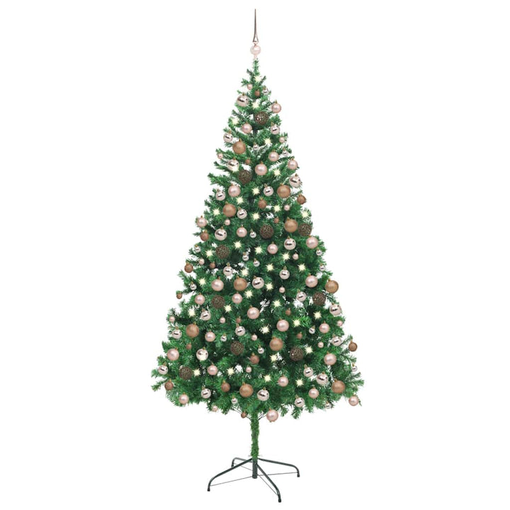 kunstigt juletræ med lys og kuglesæt 210 cm 910 grene