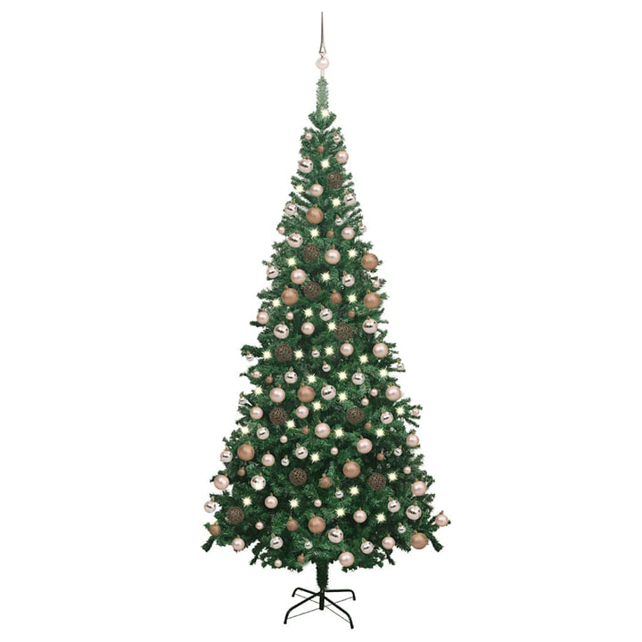 kunstigt juletræ med lys og kuglesæt 240 cm grøn