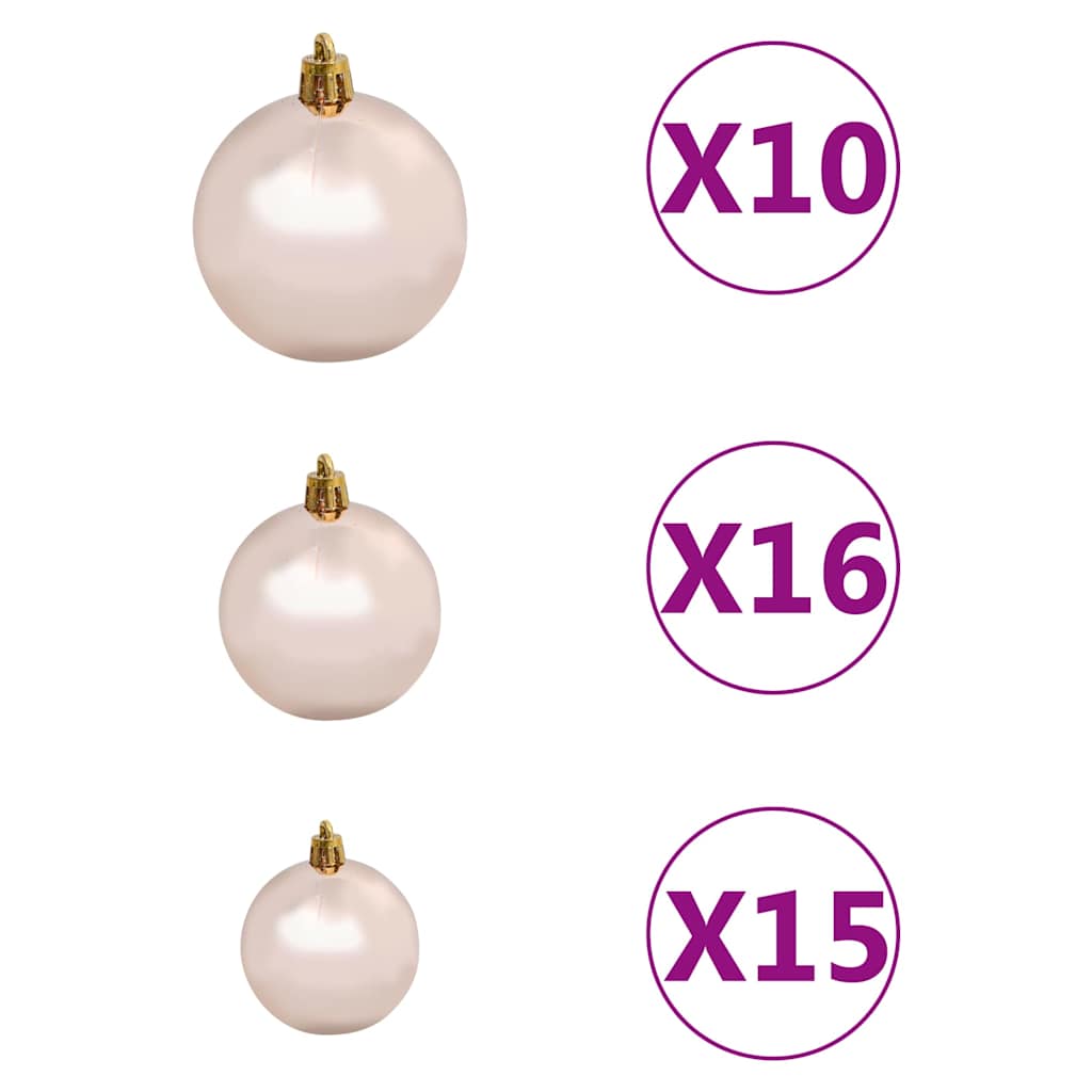 kunstigt juletræ med lys og kuglesæt 210 cm 910 grene