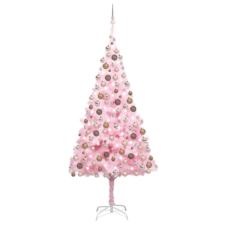 kunstigt juletræ med lys og kuglesæt 210 cm PVC lyserød