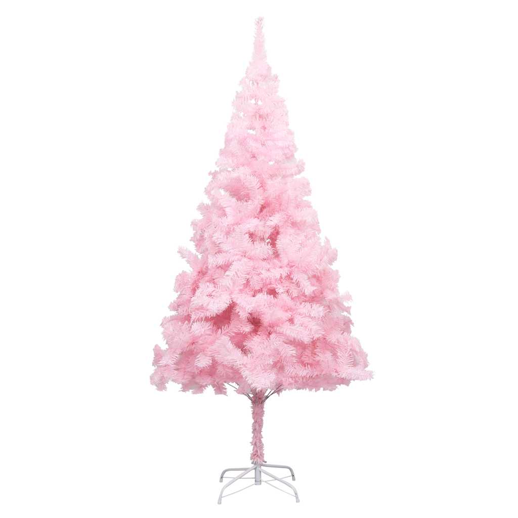 kunstigt juletræ med lys og kuglesæt 210 cm PVC lyserød
