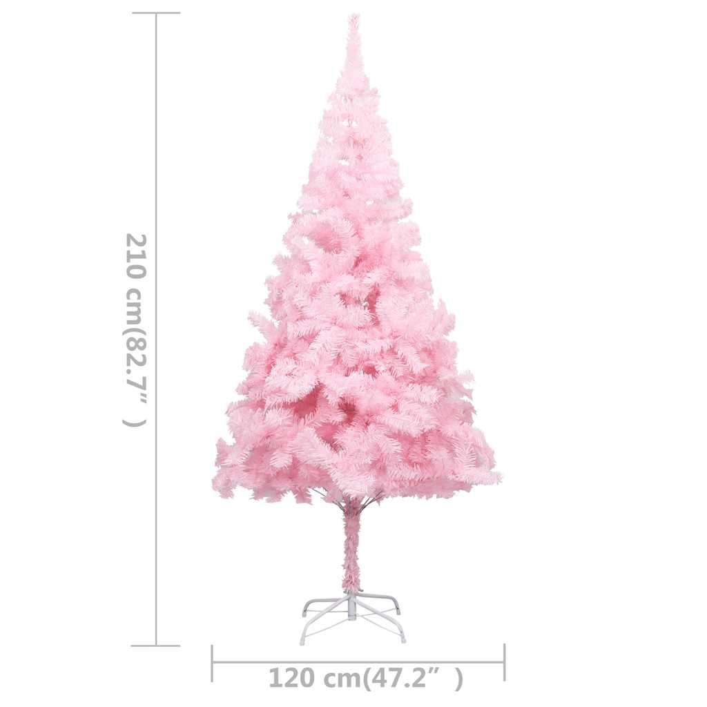 kunstigt juletræ med lys og kuglesæt 210 cm PVC lyserød