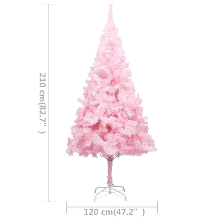 kunstigt juletræ med lys og kuglesæt 210 cm PVC lyserød