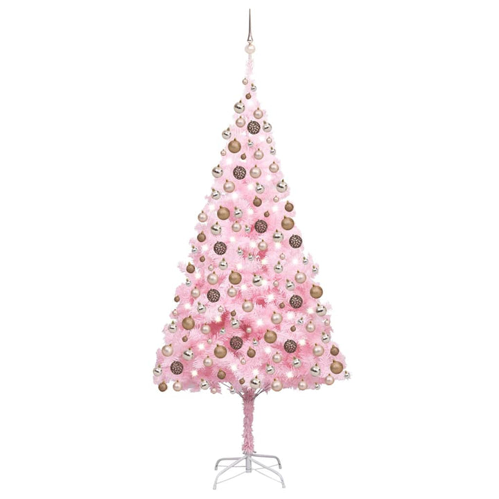 kunstigt juletræ med lys og kuglesæt 240 cm PVC lyserød