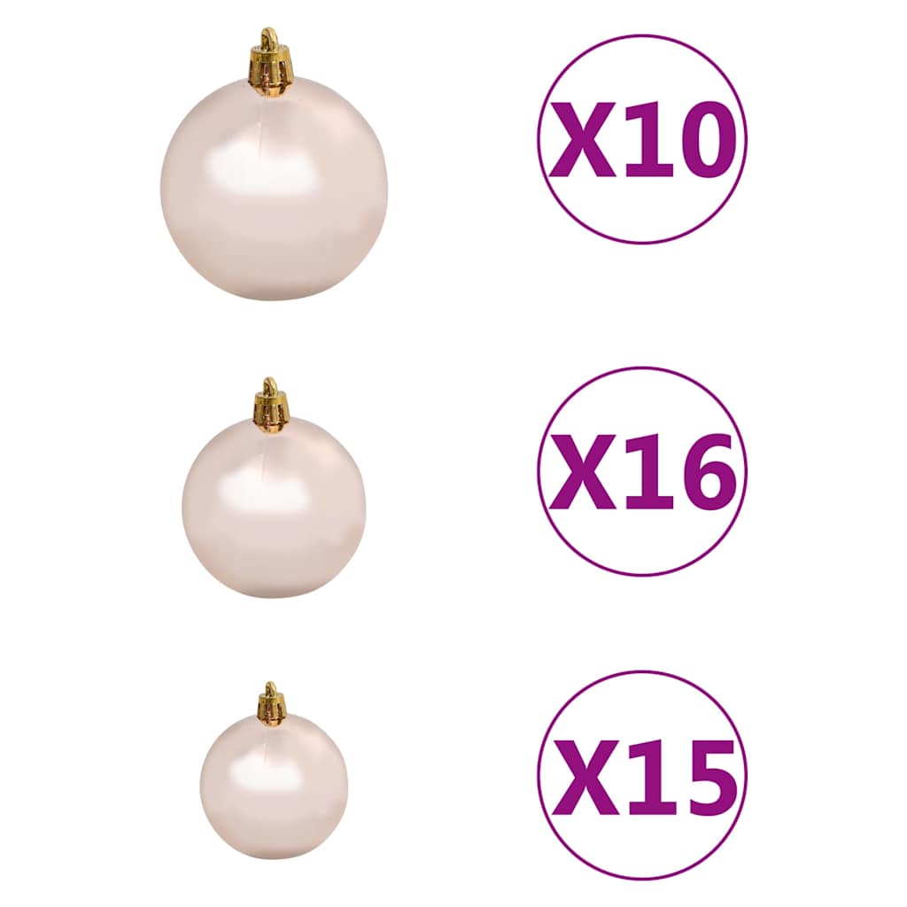 kunstigt juletræ med lys og kuglesæt 240 cm PVC lyserød