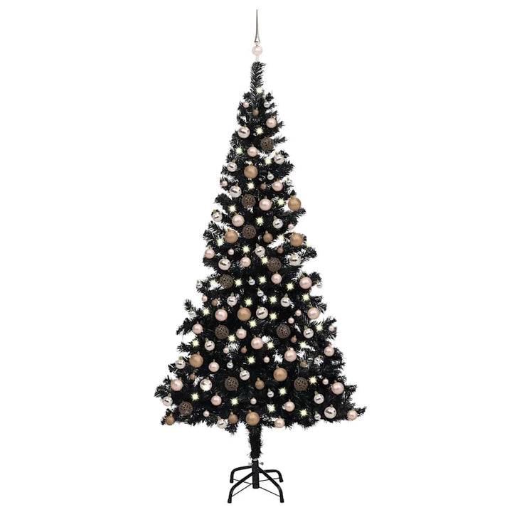kunstigt juletræ med lys og kuglesæt 210 cm PVC sort