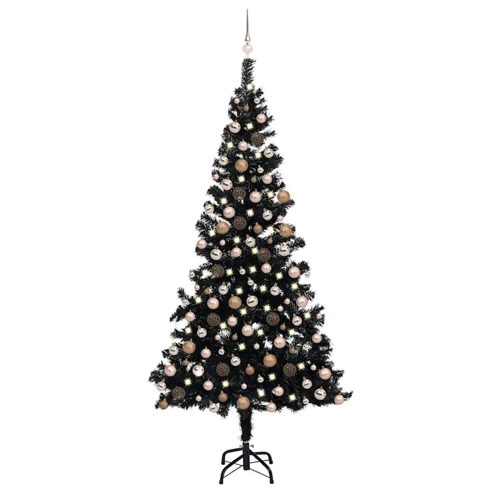 kunstigt juletræ med lys og kuglesæt 240 cm PVC sort