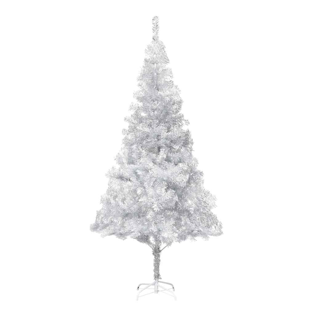 kunstigt juletræ med lys og kuglesæt 210 cm PET sølvfarvet