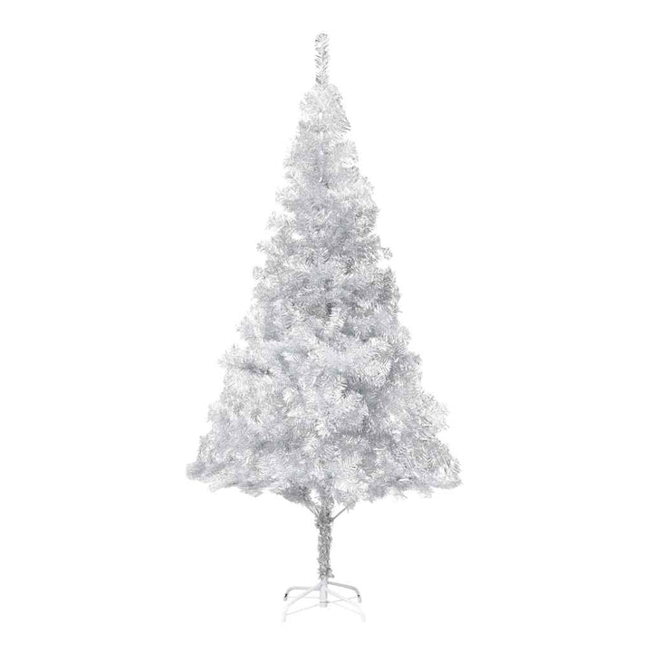 kunstigt juletræ med lys og kuglesæt 210 cm PET sølvfarvet