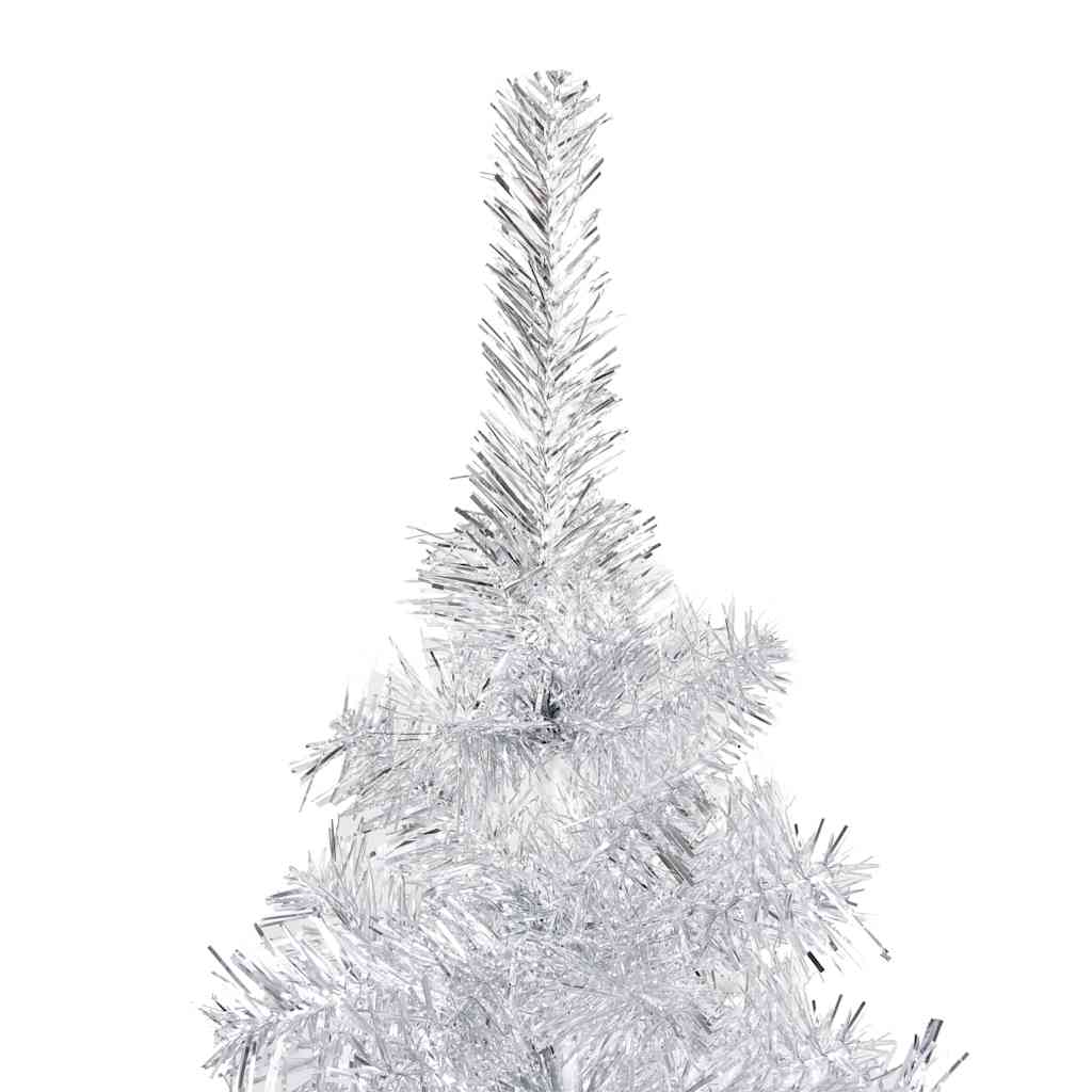 kunstigt juletræ med lys og kuglesæt 210 cm PET sølvfarvet