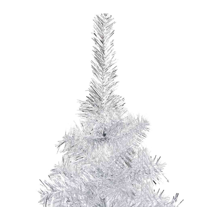 kunstigt juletræ med lys og kuglesæt 210 cm PET sølvfarvet