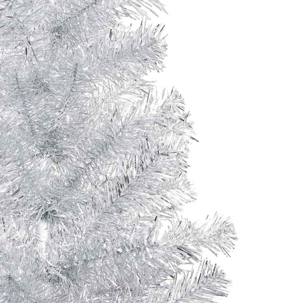 kunstigt juletræ med lys og kuglesæt 210 cm PET sølvfarvet
