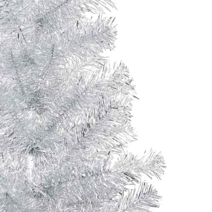 kunstigt juletræ med lys og kuglesæt 210 cm PET sølvfarvet