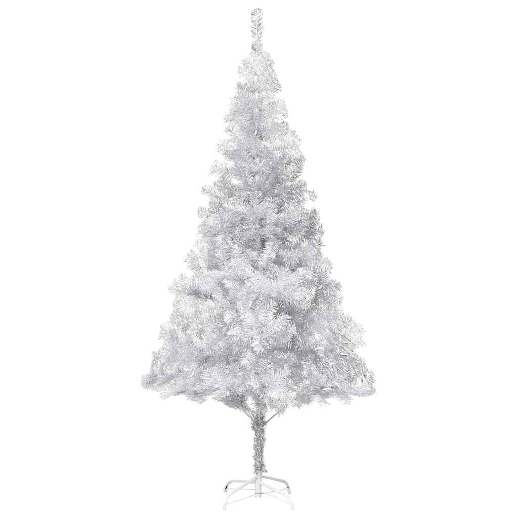 kunstigt juletræ med lys og kuglesæt 240 cm PET sølvfarvet