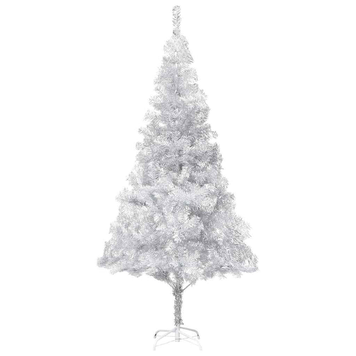 kunstigt juletræ med lys og kuglesæt 240 cm PET sølvfarvet