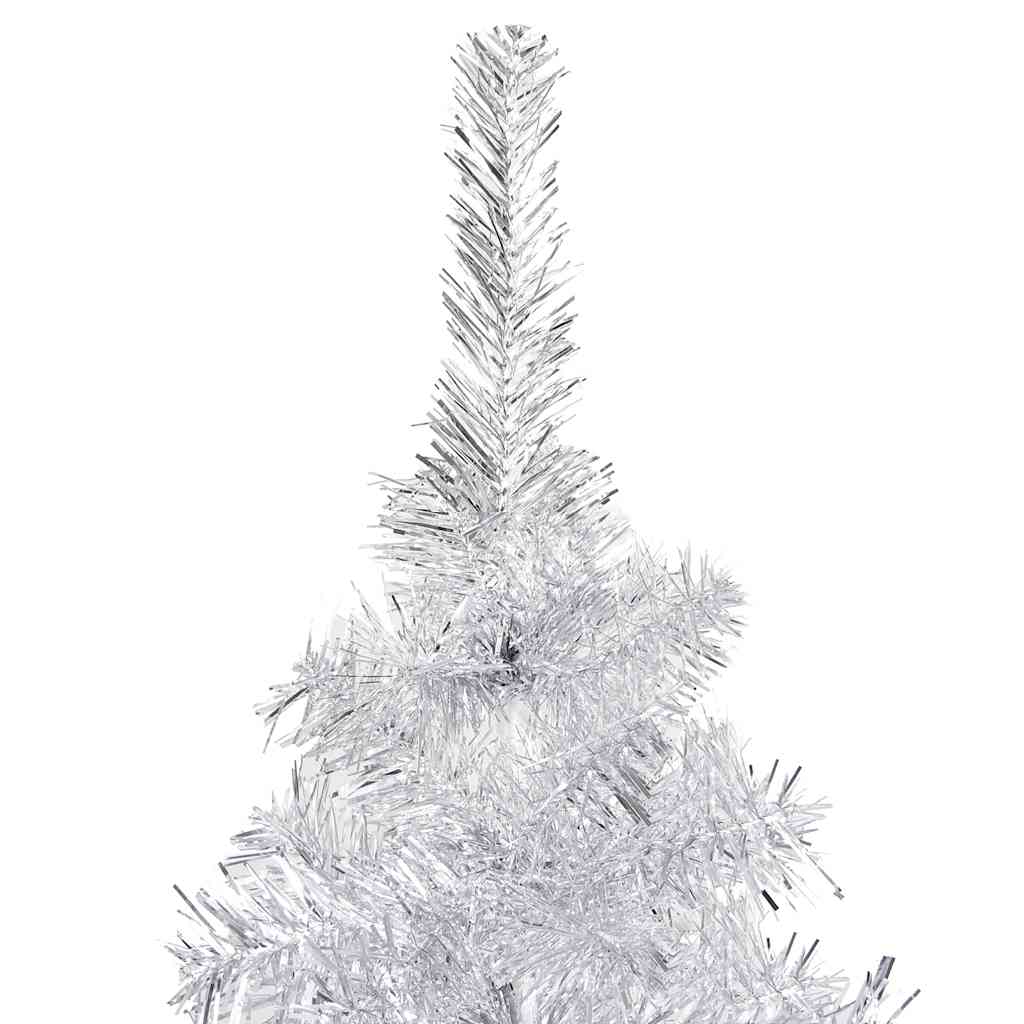 kunstigt juletræ med lys og kuglesæt 240 cm PET sølvfarvet