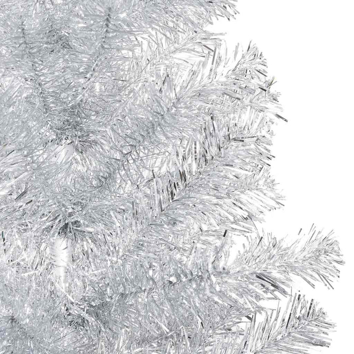 kunstigt juletræ med lys og kuglesæt 240 cm PET sølvfarvet