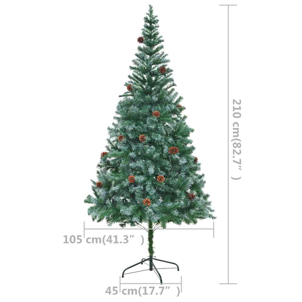 juletræ med lys + julekugler og grankogler 210 cm