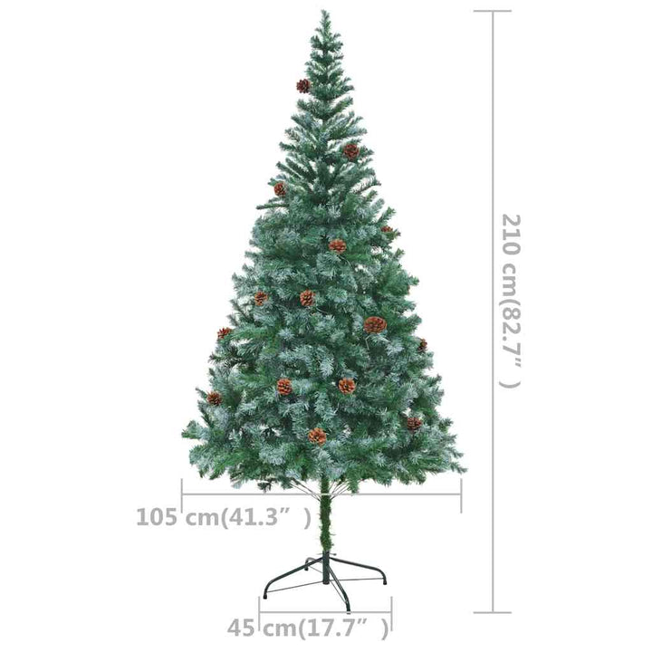 juletræ med lys + julekugler og grankogler 210 cm