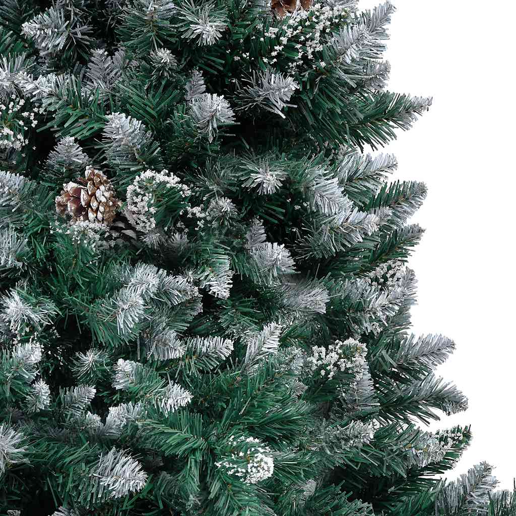 juletræ med sne + lys + julekugler og grankogler 150 cm