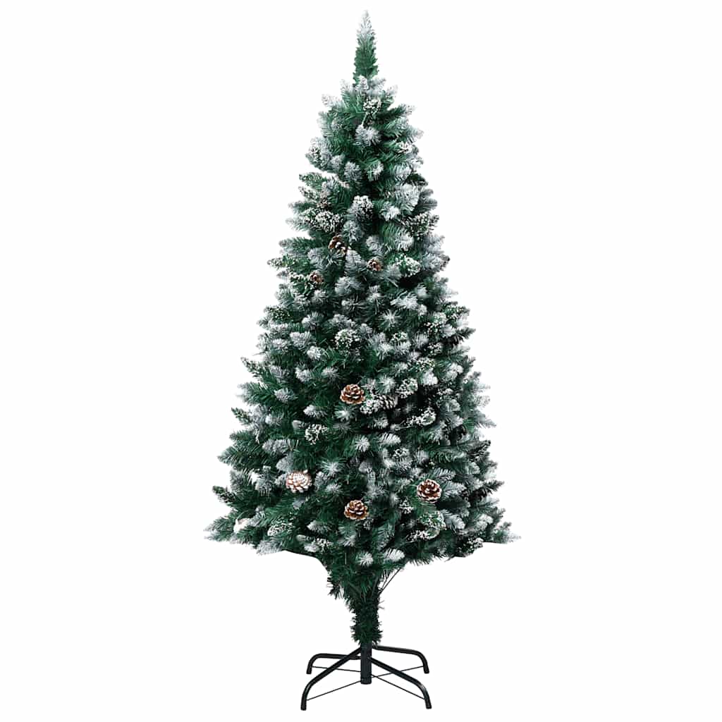 juletræ med sne + lys + julekugler og grankogler 180 cm