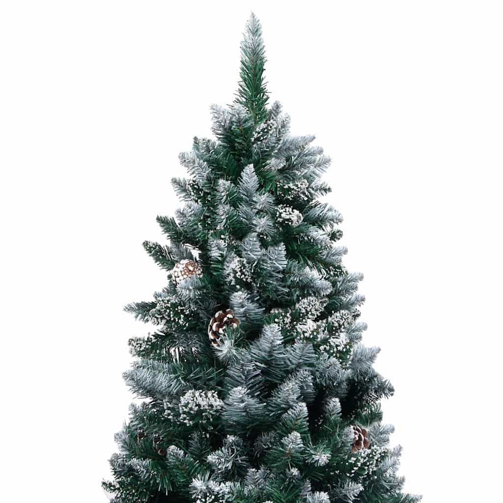 juletræ med sne + lys + julekugler og grankogler 180 cm