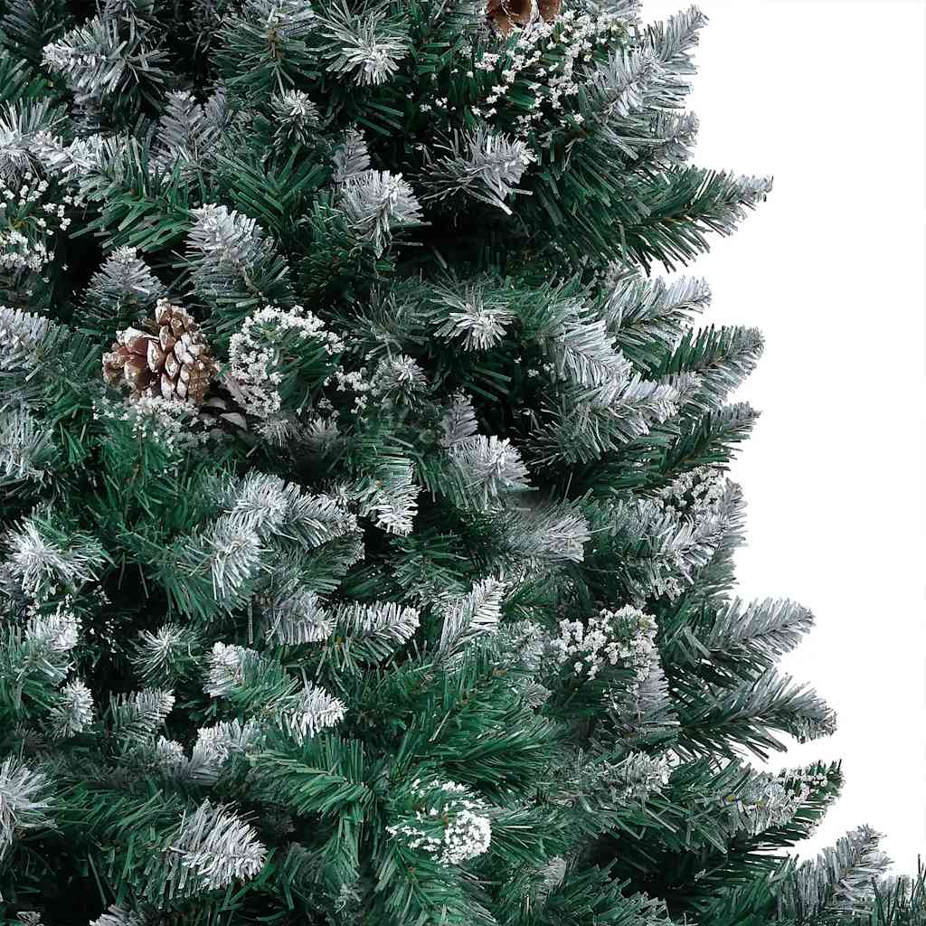 juletræ med sne + lys + julekugler og grankogler 180 cm