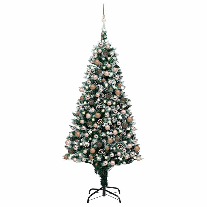 juletræ med lys + julekugler og grankogler 240 cm