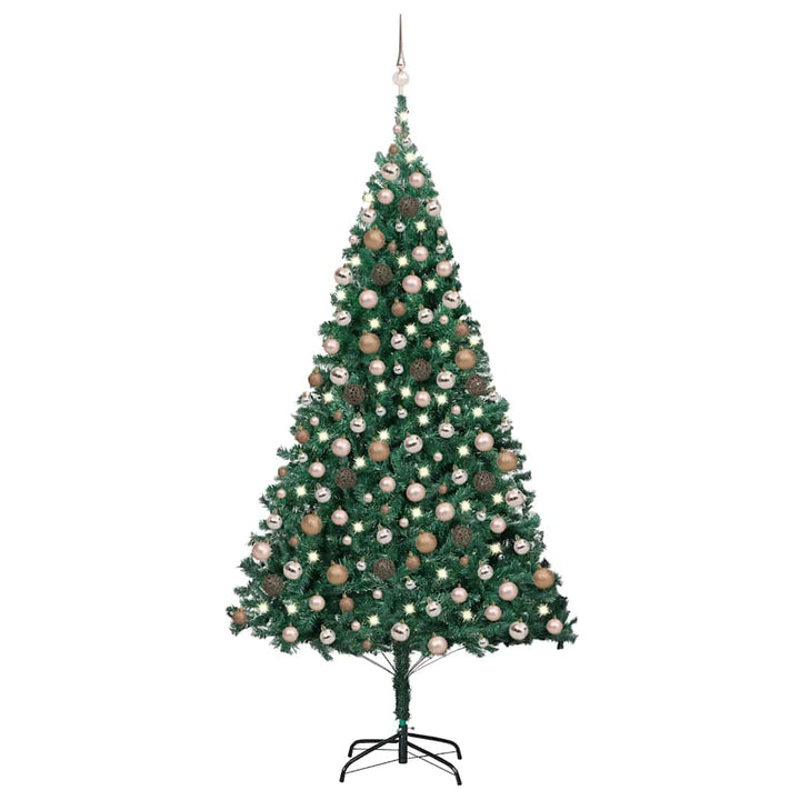 kunstigt juletræ med lys og kuglesæt 210 cm PVC grøn