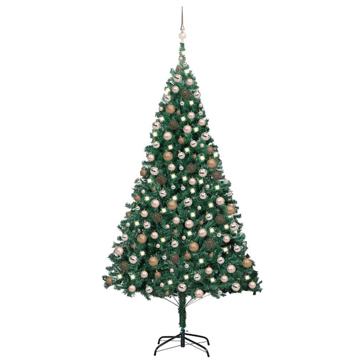kunstigt juletræ med lys og kuglesæt 240 cm grøn