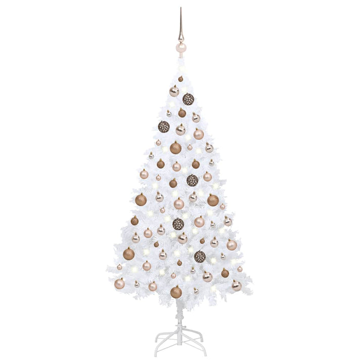 kunstigt juletræ med lys og kuglesæt 180 cm PVC hvid