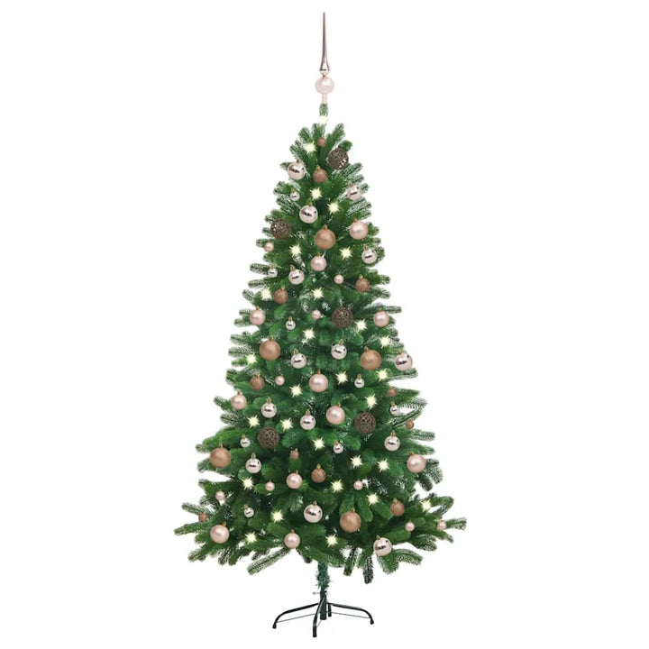 kunstigt juletræ med lys og kuglesæt 150 cm grøn
