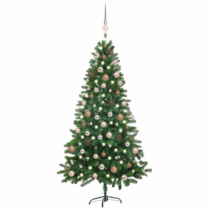 kunstigt juletræ med lys og kuglesæt 180 cm grøn