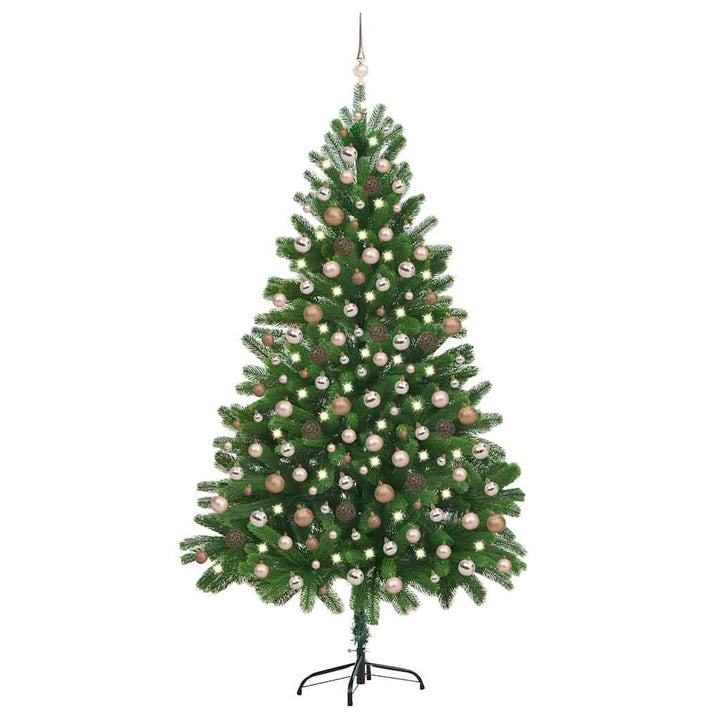 kunstigt juletræ med lys og kuglesæt 210 cm grøn