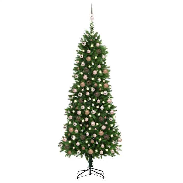 kunstigt juletræ med lys og kuglesæt 240 cm grøn
