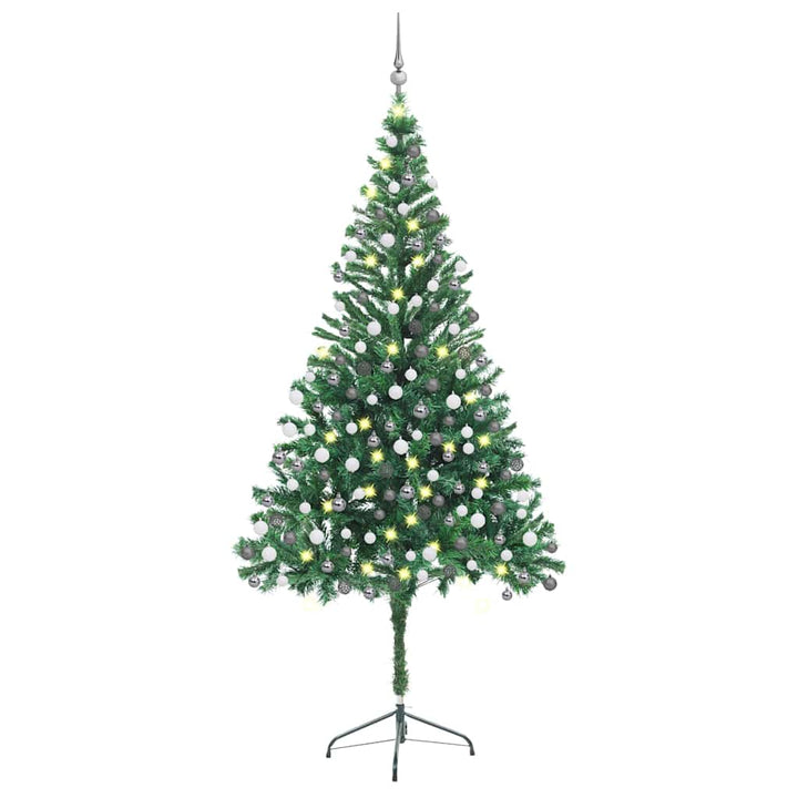 kunstigt juletræ med lys og kuglesæt 210 cm 910 grene