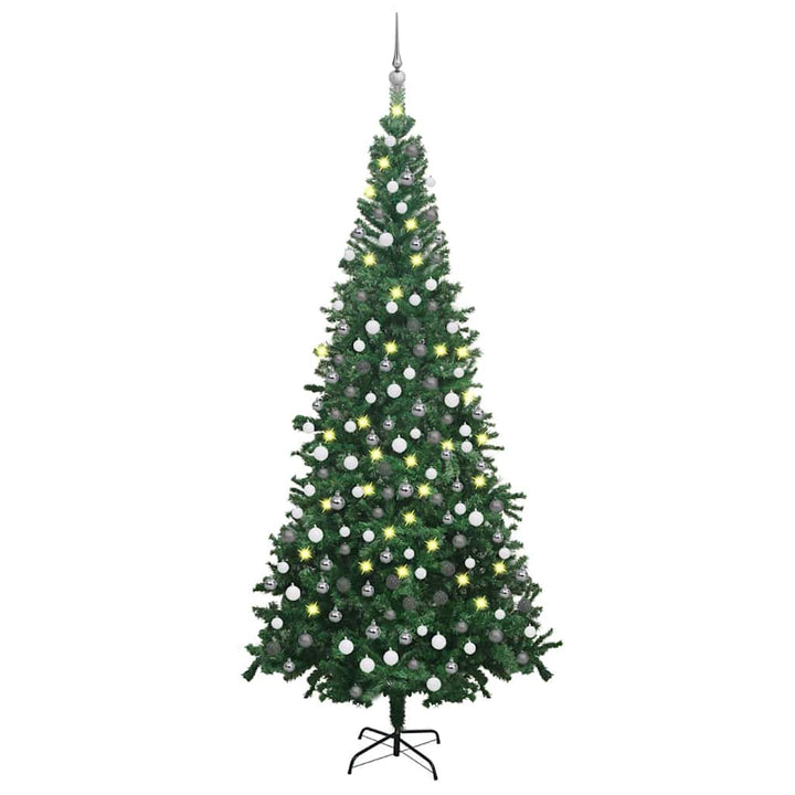 kunstigt juletræ med lys og kuglesæt 240 cm grøn