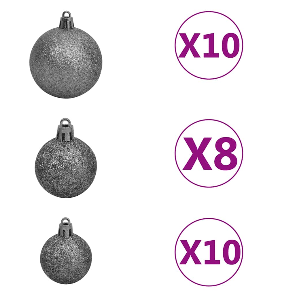 kunstigt juletræ med lys og kuglesæt 210 cm 910 grene