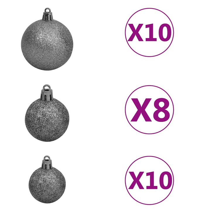 kunstigt juletræ med lys og kuglesæt 210 cm 910 grene
