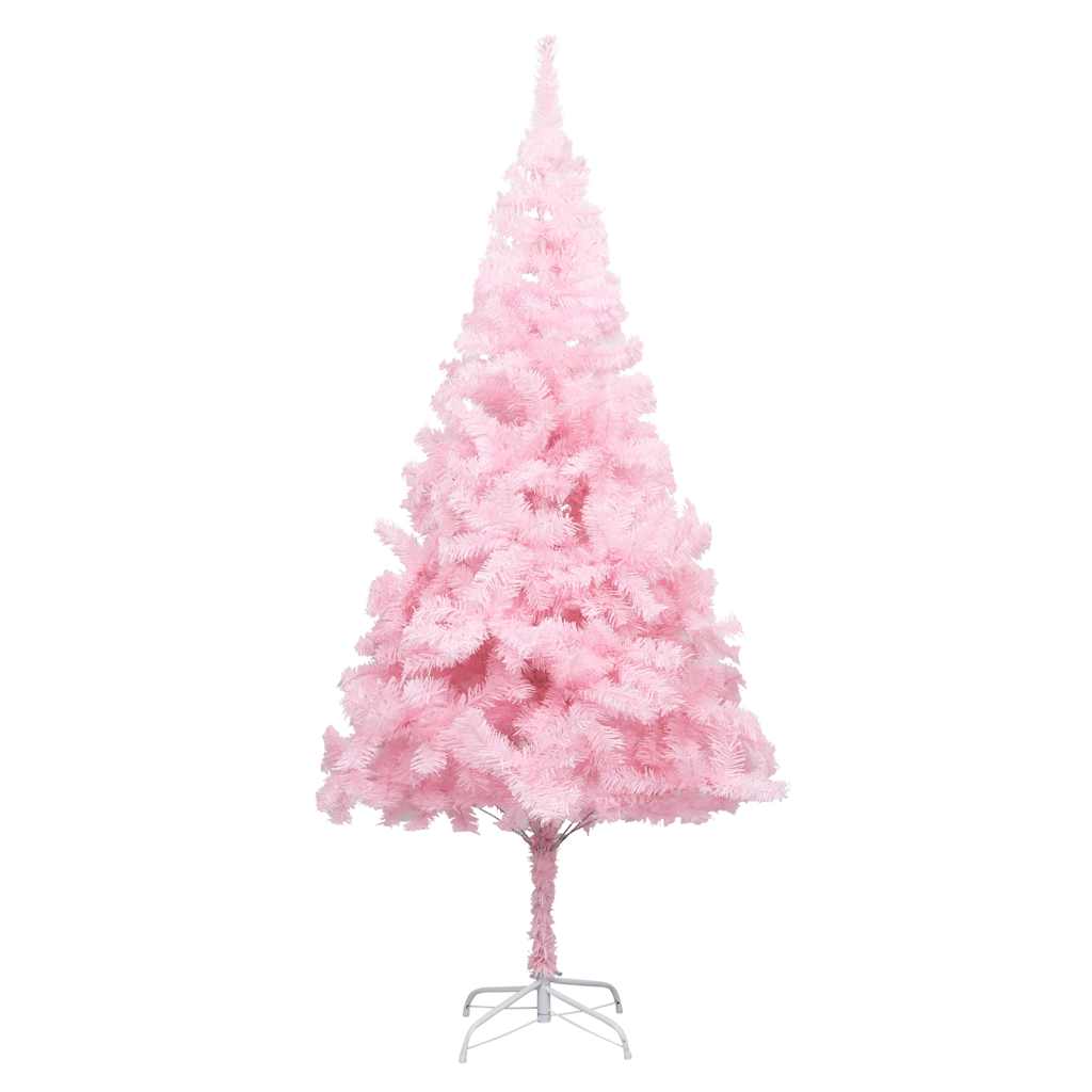 kunstigt juletræ med lys og kuglesæt 210 cm PVC lyserød