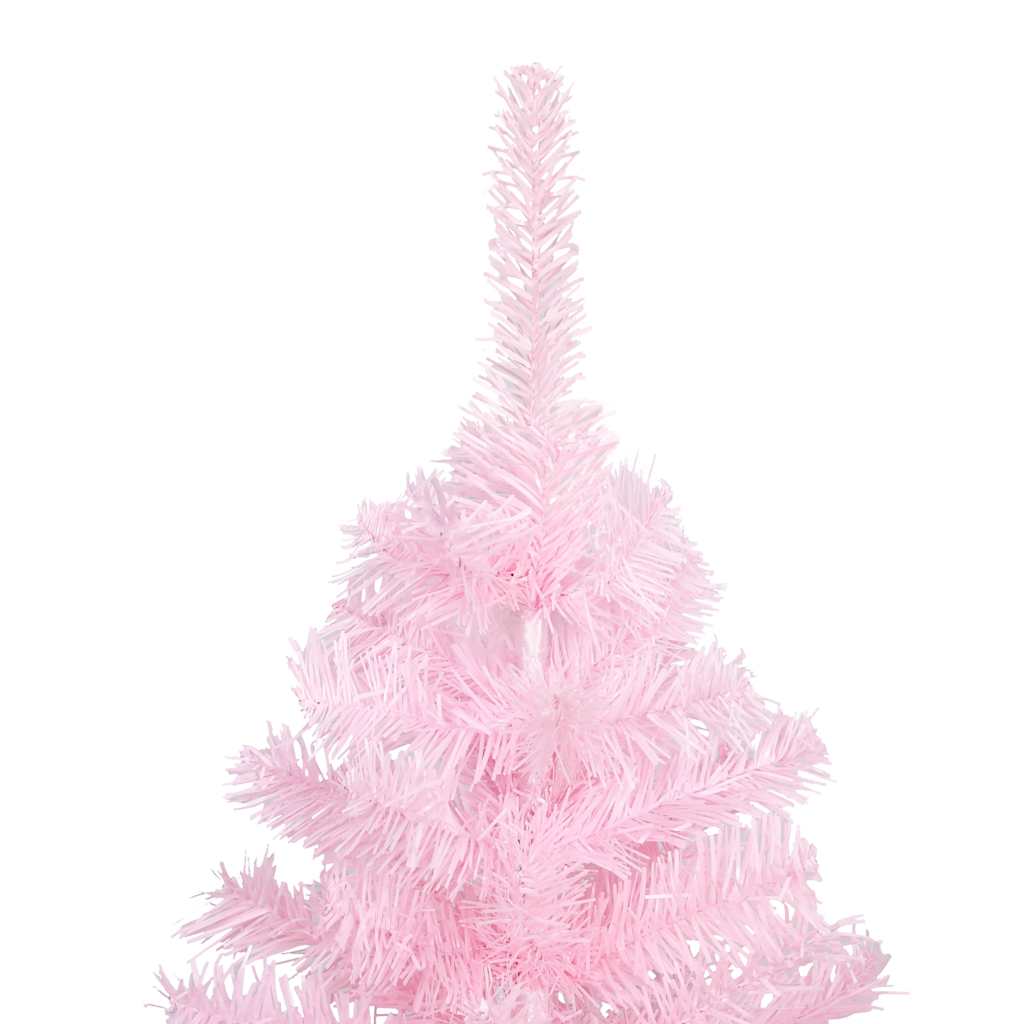 kunstigt juletræ med lys og kuglesæt 210 cm PVC lyserød