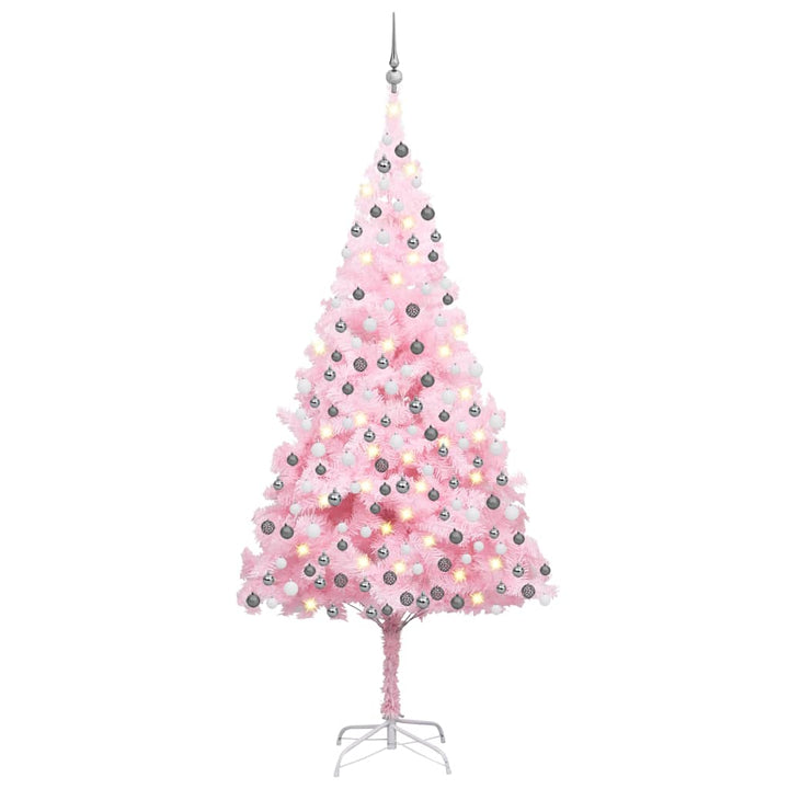 kunstigt juletræ med lys og kuglesæt 240 cm PVC lyserød