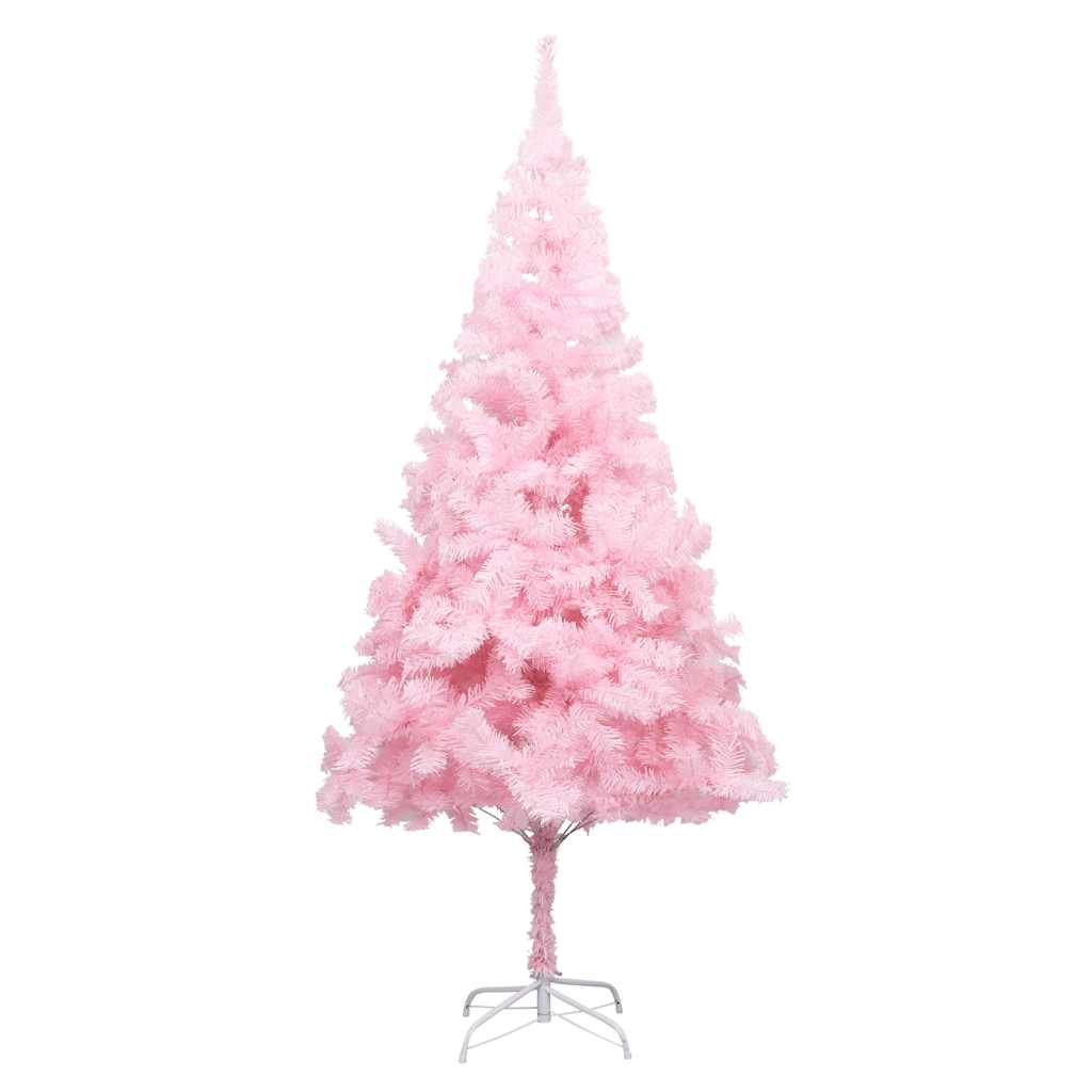 kunstigt juletræ med lys og kuglesæt 240 cm PVC lyserød