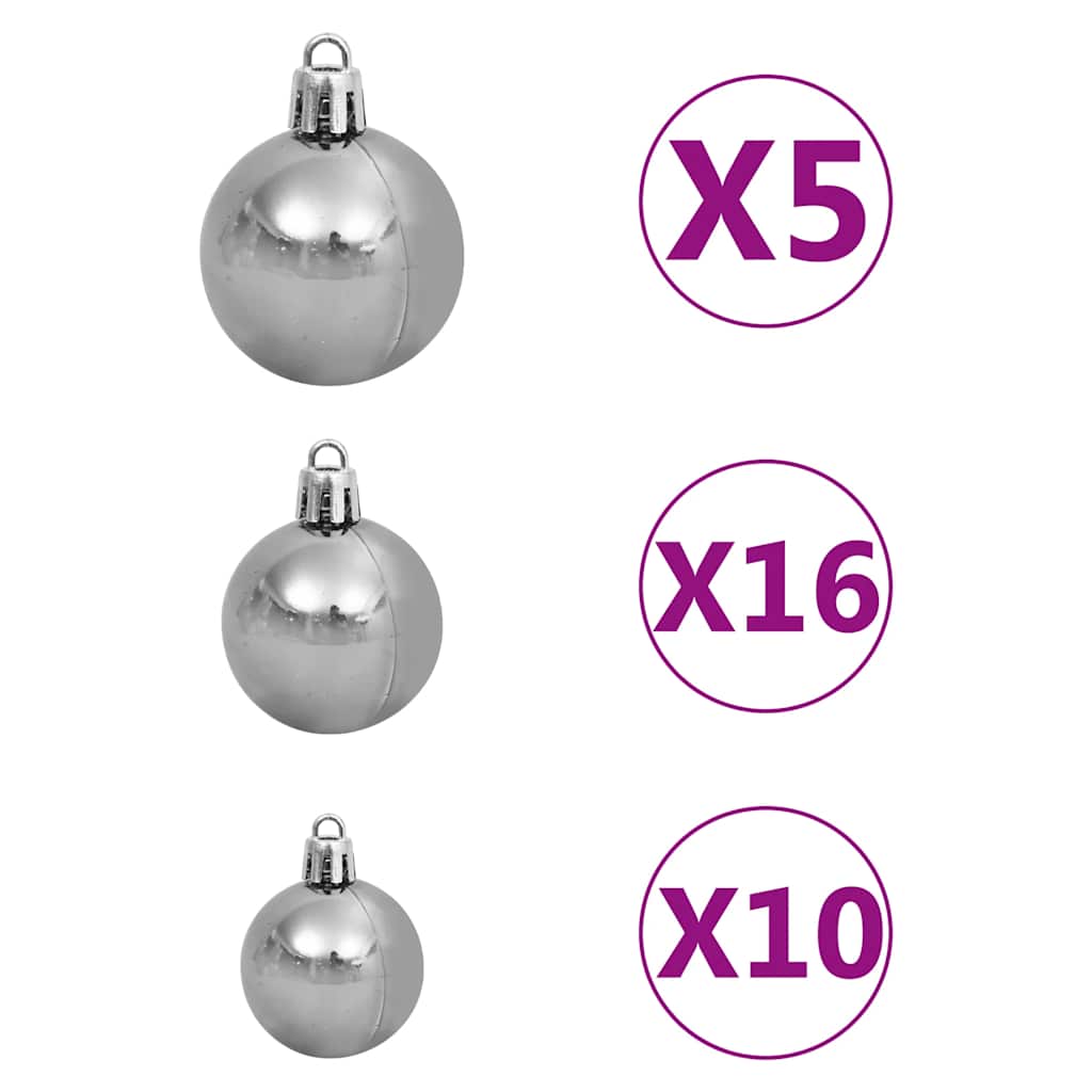 kunstigt juletræ med lys og kuglesæt 240 cm PVC lyserød