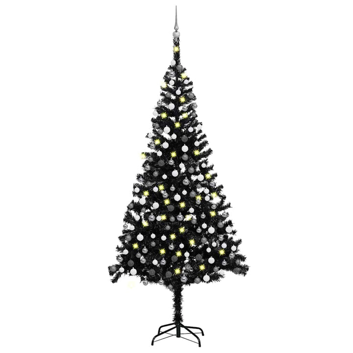kunstigt juletræ med lys og kuglesæt 240 cm PVC sort