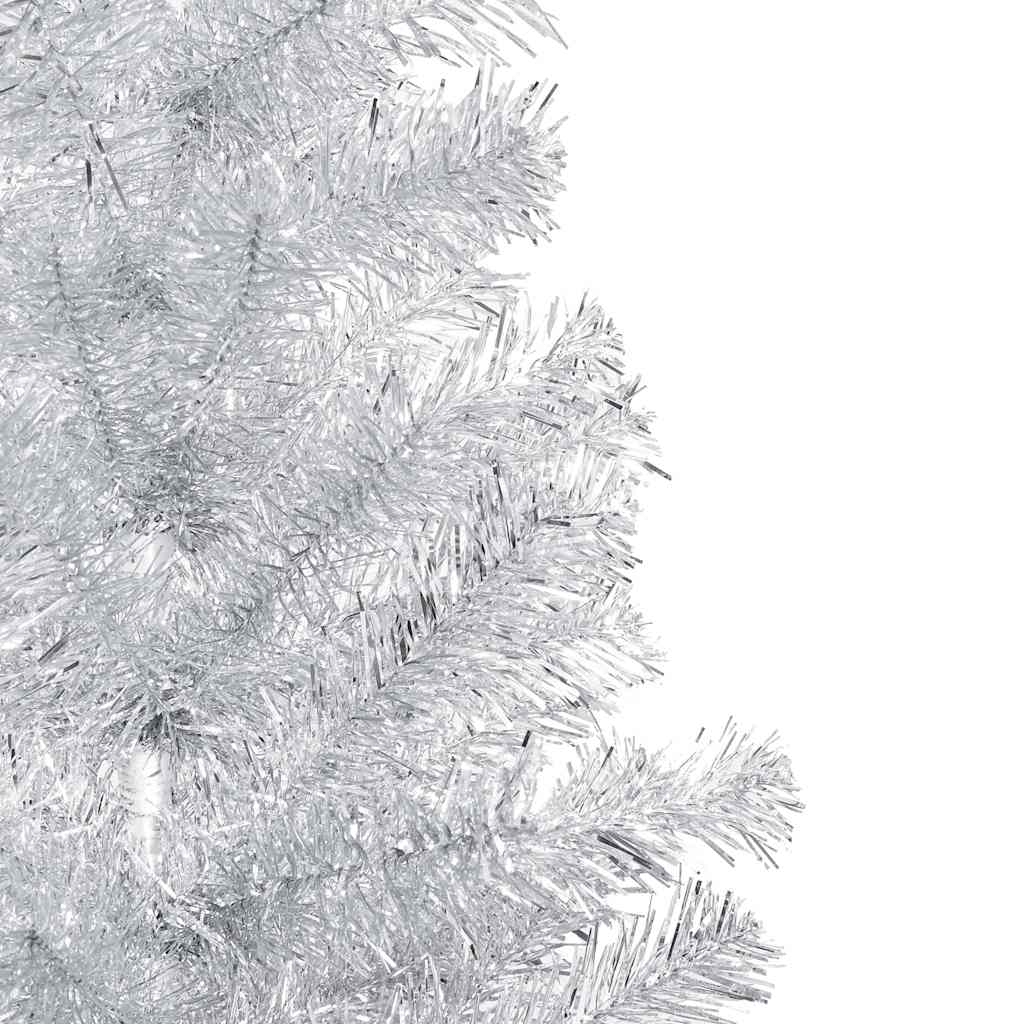 kunstigt juletræ med lys og kuglesæt 210 cm PET sølvfarvet